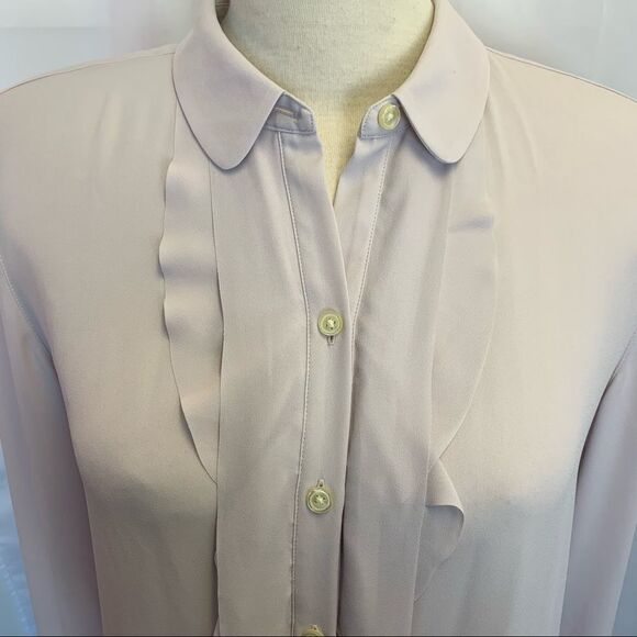 Loft pale mauve purple Front ruffle Frill button front Blouse Size L - Picture 5 of 10